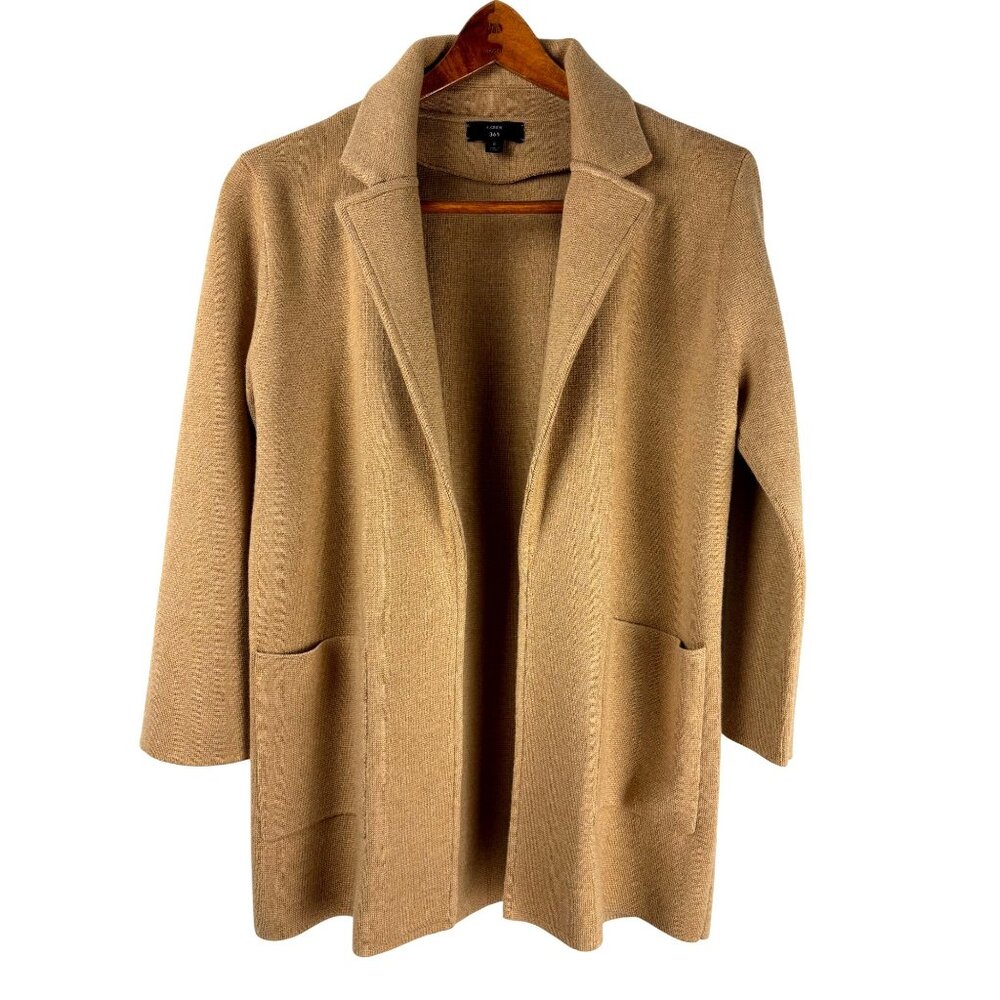 J.Crew Women's 365 Wool Blend Lux Open-Front Camel Sweater Blazer Size Small